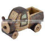 Resin Truck Shaped Home Garden Office Aloes Cactus Plant Flower Pot Brown Wood Color thumbnail-1