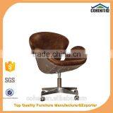 Luxury White Top Grain Leather Leisure Chair/egg Chair With Aluminium Coating Back Swivel Bar Chair thumbnail-2