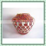 Handicraft Flat Design Red Flower Pattern Mosaic Large Vase Chinese Glass Flower Decoration thumbnail-2