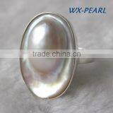 Fashion Lady Pearl Ring Silver Golden Ring Tahitian Pearl Ring thumbnail-3
