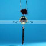 Red Bead Gold Hoop Pendant Long Chain Necklace Black Chain Tassel Necklace Pompon Necklace thumbnail-5