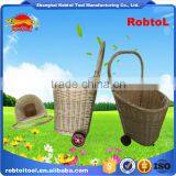 Unique Vintage Willow Weaved Woven Wicker Shopping Trolley Wheels Basket Cart thumbnail-5