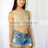 Womens Ladies Suede Top Junior Sexy Clubwear Casual Boho Crop Top thumbnail-5