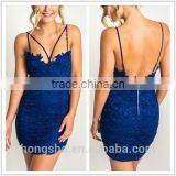 Hot Girl Sexy Blue Crochet Lace Strappy Night Club Dress HSD2066 thumbnail-1