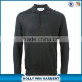 Mens Soft Grey Wool-silk Blend Long Sleeve Polo Shirt thumbnail-1