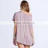 Chinese Factory Wholesale 2016 New Design Summer Loose Shoulder Blank Tee Shirt for Women thumbnail-3