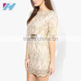 Summer Korean Woman's Fashion Apparel Wholesale Beige Lace Shift Dress thumbnail-3