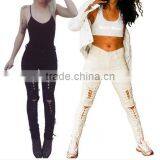 M1192 Runwaylover hollow cross bandage tight pants autumn demin pants