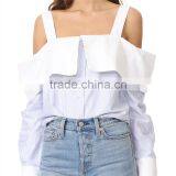OEM Hot Ladies Turn Collar Fresh Color Poplin Skirt Office Blouse thumbnail-2