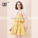 2017 SINGLE COLOR Adjustable Spaghetti Strap Embroidered Women Short Dress thumbnail-1