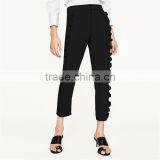 2017 Oem Eco-friendely Pink Cropped Flowing Frilled Women's Trousers thumbnail-2