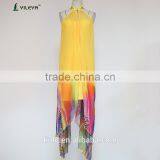 Nail Beaded Cardigan Loose Assorted Colors Printing Irregular Hem Sleeveless Chiffon Cloak for Women