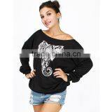 Women Customized Printed Black Off Shoulder Sweatshirt Cheap Price thumbnail-2