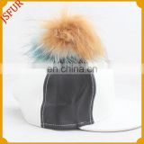 Wonderful quality real animal fur pompom colourful spring leather cap