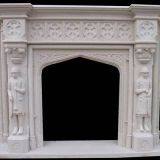 French Style Classic White Cherub Marble Fireplace Mantel With Angle Statue thumbnail-3