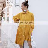 TWOTWINSTYLE Asymmetrical Lantern Long Sleeve Pleated Hem Dress Female thumbnail-2