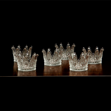 Crown Shaped Decorative Glass Candle Holder Gold Rimmed Clear Glass Ashtray Vintage Glass Candlestick thumbnail-3