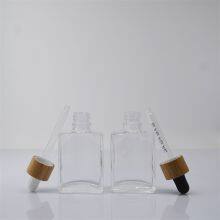 Bamboo Screw Collar Dropper Bottle Square Shape Glass Dropper Bottle Perfume Essential Oil Packing Glass Bottle Empty Clear Glass Bottles thumbnail-3