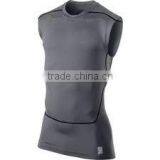 Polyester/Spandex (Poly/Lycra) Dark Grey Sleeveless Round Neck Compression Shirt thumbnail-1