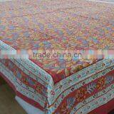 Flower Bush Auburn Cotton Hand Block Printed Tablecloth thumbnail-1