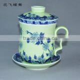Ceramic Tea Mugs With Lid and Sauce China Tea Cups thumbnail-1