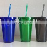 double wall plastic tumblers with straw 16oz