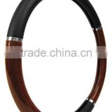 Black Steering Wheel Cover with Woodgrain Design and Chrome Trim