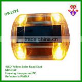 4 LED Yellow Polycarbonate Solar Powered Road Stud/ Raised Pavement Markers/Solar Road Stud