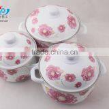 18-22CM 3 Pcs Enamel Casserole With Metal Cover Beautiful Decal thumbnail-2
