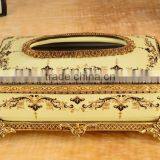 Luxury Royal Home Appliance Yellow Color Flower Painting Ceramic and Brass Decorative Tissue Box thumbnail-1