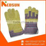 Yellow Full Palm Durable Cow Split Leather Safety Gloves thumbnail-1