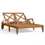 Outdoor Furniture Beach Double Teak Sun Lounger With Wheels thumbnail-3