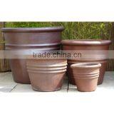 Large Dark Clay Planter With Rings. Set of 4. thumbnail-2