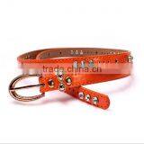 Fashion Rhinestone Decorated Pin Buckle Sex Girl Thin Orange PU Waist Belt thumbnail-2