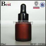 China Cosmetic Essential Oil Fragrance Perfume Dark Red Frosted 30ml Glass Bottle With Black Plastic Dropper thumbnail-1
