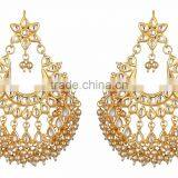 Kundan Jadau Earring Tikka Gold Plated Chand Bali Set thumbnail-3