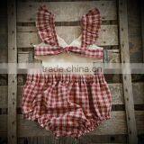 Fashion Clothing Streetwear Red And Cream Gingham Baby Girl Clothes Romper thumbnail-4