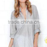Loose Short Sleeve With Pocket Striped Design Lady Blouse thumbnail-2