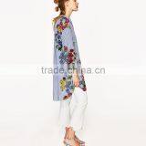 Designer Office Women Wear Floral Print Long Sleeve Striped Shirt thumbnail-3