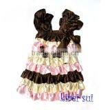 Girl Brown Pink Ivory Cap Sleeves Ruffles Satin Pettidress One Piece thumbnail-1