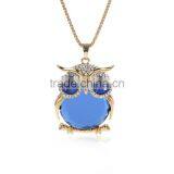 Jewelry Lobster Clasp Necklace Owl Halloween Gold Plated Royal Blue Rhinestone W/Extender Chain 72.5cm Long thumbnail-1