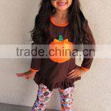 soft cotton pumpkin embroidery Halloween kids boutique set