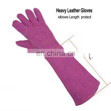 HANDLANDY Hot Sell Cowhide Purple Thorn Proof Gauntlet Garden Gloves For Home thumbnail-2