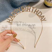 Wholesale Happy Birthday Hairband Rose Gold Silver Color Rhinestone Decor Trendy Party Girls Hair Accessories