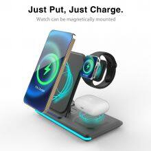 2023 Latest Model Fast 3 in 1 Wireless Charger Stand Dock Foldable Magnetic Quick 23W Support OEM thumbnail-1
