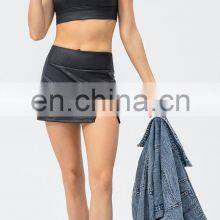 MOQ 1 Pcs Start Bra Match Skirt Two Piece Golf Tennis Yoga Suit Set Women Imitation Leather Workout Running Casual Wear Clothes thumbnail-4