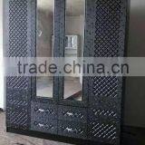 Wardrobe 4 Doors Black Silver Color Pvc Wardrobe Shape Design thumbnail-1
