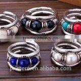 Hot Jewelry Tibetan Silver Bracelet Turquoise Inlay Roundness Bead Adjust Bangle thumbnail-6