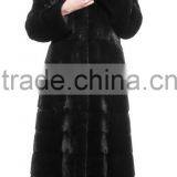 Emk1456 Real Natural Mink Fur Coat With Hood Black Knee-length thumbnail-1
