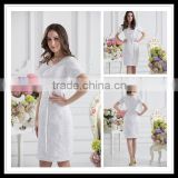 Real Sample Bateau Sheath Short Sleeve Knee Length Tulle Lace Applique Bridesmaid Dresses xyy07-068